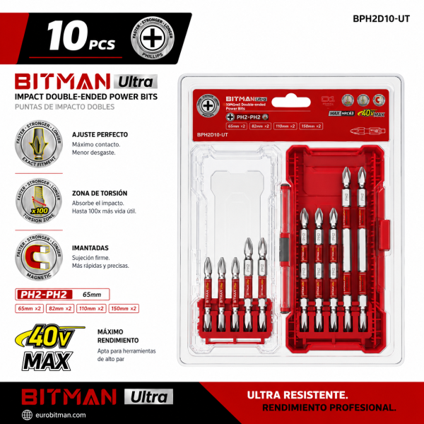 Juego Profesional de Puntas Dobles de Impacto PH2-PH2 – 10 piezas